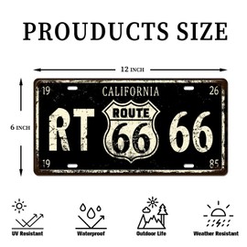 Retro Vintage License Plate Wall Decor, California RT Route 66 United States, Metal Tin Sign for Bar Home Decor Wall Plaque 12x6 Inch