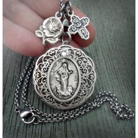 Our Lady of Medjugorje Locket Necklace, Blessed Virgin Mary, Devotional Catholic Jewelry Gift, Queen of Peace