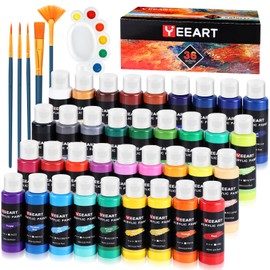 36 Colors Acrylic Paint Set, Yeeart Acrylic Paint, 2oz Bottles, Rich Pigmented Canvas Paint with Extra Metallic Color, Professional Craft Paint Kit, Premium Non-toxic Paints for Artists, Acrylic Paint Set for Kids & Adults, Art Supplies for Canvas Painti
