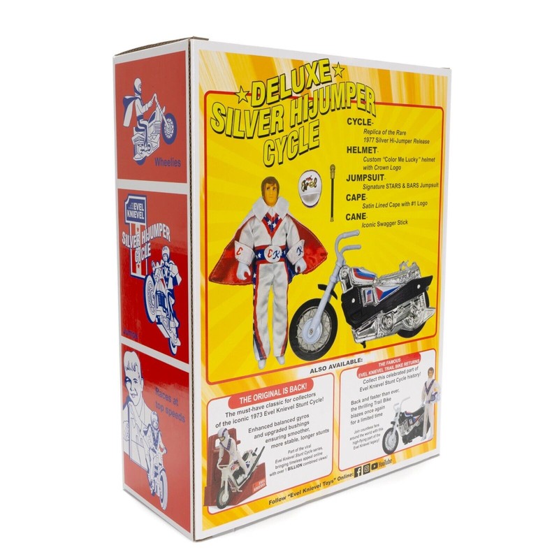 Evel Knievel Deluxe Silver High Jumper Stunt Cycle Extreme Jumps