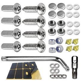 BGGTMO License Plate Screws Anti Theft -Stainless Steel Tamper Resistant Locking Front Rear Car Tag Frame Bolts Set,1/4 Metric M6 Rust Proof Security Screws,Fasteners Nut,Chrome Cap