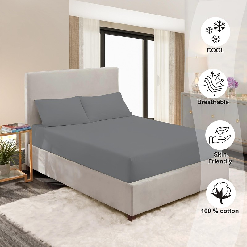 R&Z 100% Egyptian Cotton 200 Thread Count Fitted Sheets (Grey,