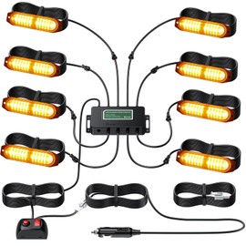 EYPINS LED Surface Mount Strobe Lights Kit, Amber Warning Flashing Light, 8PCS Emergency for Truck Construction Car ATV, 12V-24V, 30 Modes, Memory Function, Waterproof