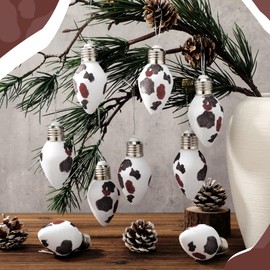 24 Pcs Cow Print Christmas Ornaments 3.15'' Western Cowhide Hanging Ornaments for Christmas Tree Vintage Plastic Western Country Farmhouse Party Decorations Rustic Holiday Xmas Baubles