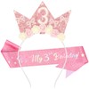 SuPoo 3rd Birthday Sash and Headband Crown Pink Bow 3rd