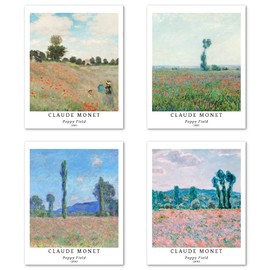 Berkin Arts Wall Art Unframed Prints Giclee Art Paper Set of 4, 8x10 inch Landscape Artwork, Office Decoration Elegant Spring Scenery Tree Minimalist Cloud Fashion Poppy Field Claude Monet Paintings