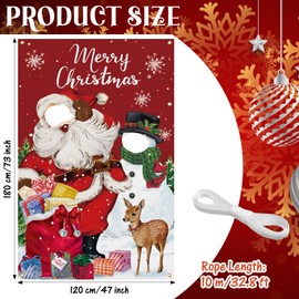 Lunmon 6 x 4 ft Christmas Photo Booth Prop Head Cutout Red Christmas Door Cover Banner Santa Claus Photography Backdrop Snowman Backdrop Xmas Background Party Decoration