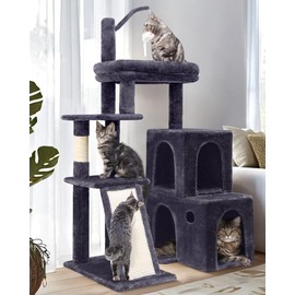 Globlazer Cat Tower for Adult Indoor Cats, 50-inch Heavy Duty Cat Tree for Big Cats, Cat Tree House with Extra-Large Padded Platform, Sisal Scratching Board, 2 Large Condos, F50, Dark Grey