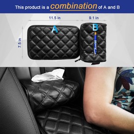 AMEIQ Car Armrest Cushion Pad, Tissue Holder and Paper Napkin Box, Center Console Mat, Seat Box Cover Protector, PU Leather Universal Fit, Black, Upgraded Style