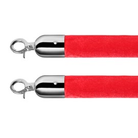 New Star Foodservice 54767 Red Velvet Stanchion Rope with Chrome Plated Hooks, 79.5-Inch, Set of 2