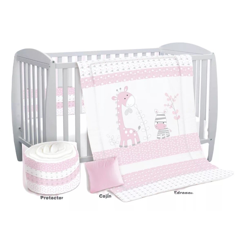 BabyBaby Set Edredón Para Cuna Cama Corral Safari Rosa