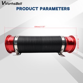 VVORHSBELL 76mm Cold Air Intake Hose Universal 3" Expandable Aluminium Duct (27-95cm) for Car Engine, High Temp Resistant & Performance Boost