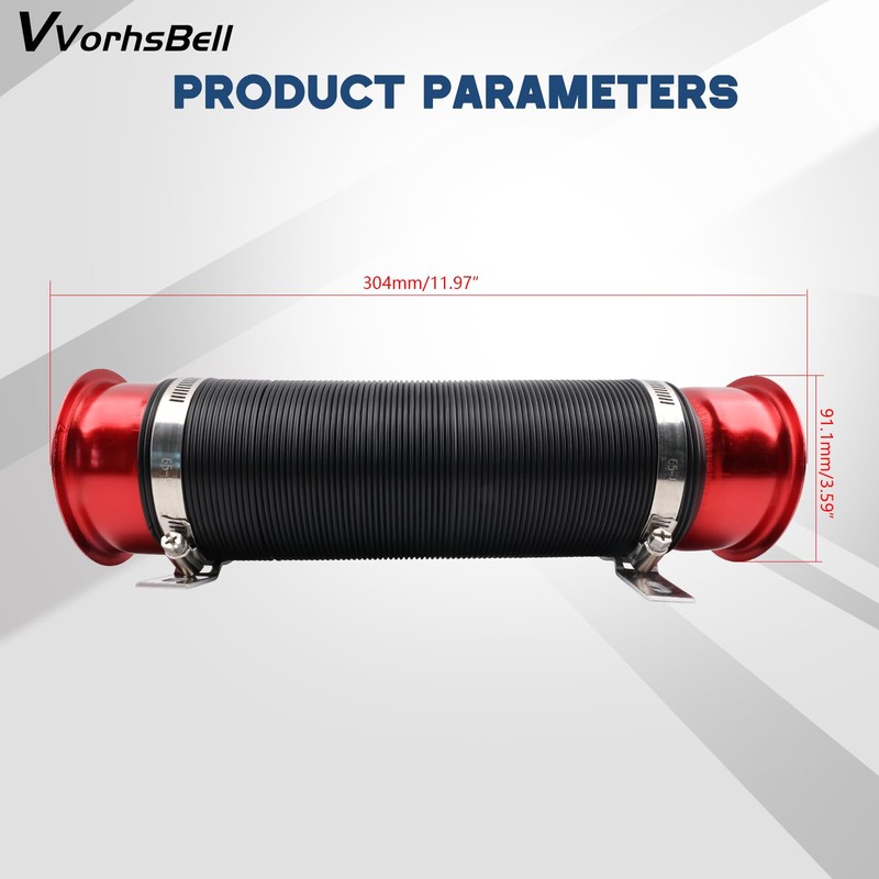 VVORHSBELL 76mm Cold Air Intake Hose Universal 3" Expandable Aluminium