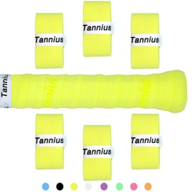 Tannius Tennis Racket Grip Tape, (6 or 9 Pack) Dry Feel Tennis Grips, Absorbent and Enhanced Tennis Overgrip (6-Pack Yellow)