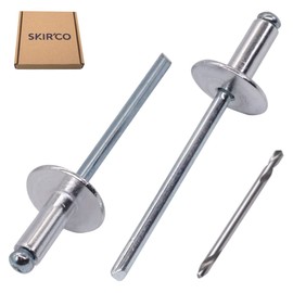 SKIR'CO (Pack of 50) Large Flange Aluminium Blind Rivets 4.0 x 10 mm, Steel Mandrel, Drill Included