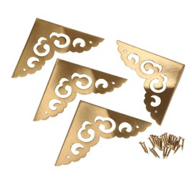 4-Pack Brass Corner Protectors with Installation Nails - Edge Safety Guard & Decor for Tables, Cabinets & Wooden Boxes - 2.6"×2.6" Side Length, 0.5" Height (65mm×65mm×12mm)