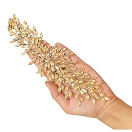 Samyak Handmade Studded Metal Hair Tiara, Headband for Bridal Bridesmaid Wedding Anniversary for Women - Gold