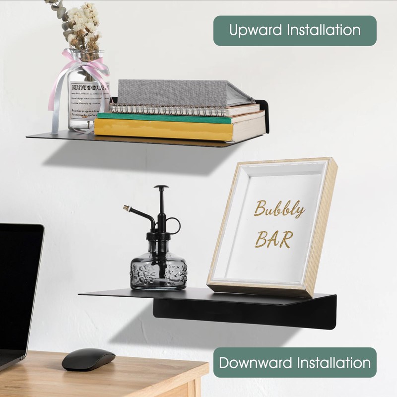 2 Pack Heavy Duty Metal Floating Shelves (12” x 8”)