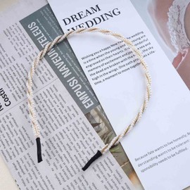 Inilbran Boho Pearl Hair Band Clips Vintage Pearl Headband White Pearl Braided Headband Headpiece Twist Beads Hairpiece Hair Accessories for Women and Girls