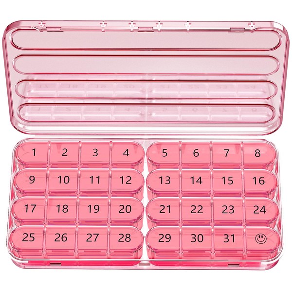 Zoksi Monthly Pill Organizer 1 Time a Day, One Month Travel Pill Case, 30 Day Pill Box Organizer Once a Day, 31 Daily Medicine Container with Large Pill Holder, for Vitamin Supplement Medication, Pink