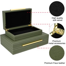 ZIKOUL Green Shagreen box Set of 2 Faux Leather Decorative Boxes,Large Nesting Storage Decorative Boxes with Lids for Modern Home Decor Stacking Jewelry Box Organizer