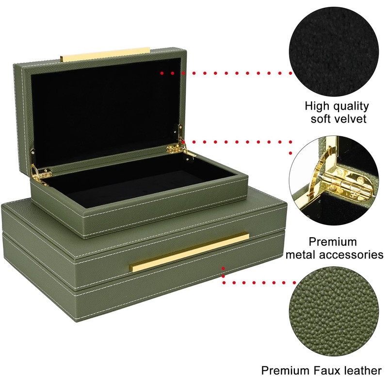 ZIKOUL Green Shagreen box Set of 2 Faux Leather Decorative