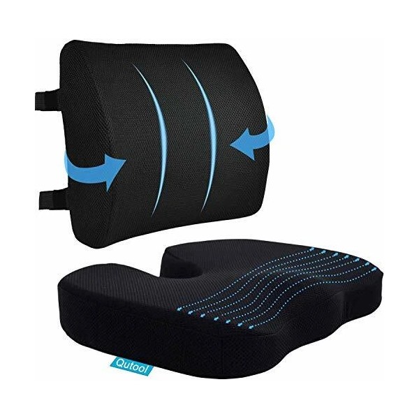 Qutool Seat Cushion & Lumbar Support Pillow For Office Chair,Car,Whee