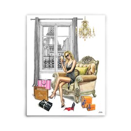 Paris Fashion Art For Wall Decor After Shopping Relaxing Fashion Art Woman Holding drink Painting Eiffel Tower View Fashion Stylish Wall Art Modern Wall Art