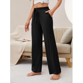 HEARTNICE Women's Pajama Pants with Pockets, Soft Comfort Lounge Sleep Pant Loose Stretch Pj Bottoms(Black, L)