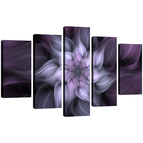 TutuBeer 5 Panel Bauhinia Chinese Redbud Purple Flower Plant Botany Picture Flower Artwork Oil Painting on Canvas Stretched and Framed Giclee Print Home Decoration Living Room Bedroom Wall Art Hanging