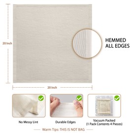 Olicity Cheese Cloth, Grade 100, 20x20Inch Hemmed Cheesecloth for Straining Reusable, 100% Unbleached Precut Cheese Cloths Muslin Cloth for Cooking, Cold Brew Filtering, Cheese Making - 4 PCS