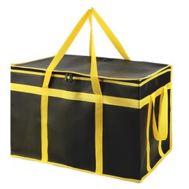 Bodaon Insulated Food Delivery Bag, XXXL Pizza Delivery Bags for Hot and Cold Food, Commercial, Large Capacity Reusable Warming Bag, Catering Cooler Bag for Catering (Black-Yellow Edge, 1Pk)