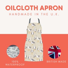 Jolee... Fabrics Wipe Clean PVC Coated Aprons - 100% Cotton Oilcloth - Adults and Childrens Sizes - Easy to Clean and Splash Proof Apron (Taupe Seagulls, Adult (75cm Length))