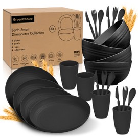 24pc Wheat Straw Dinnerware Sets for 4 Lightweight & Unbreakable Dishes Microwave & Dishwasher Safe Perfect for Camping Picnic RV Dorm Plates Cups Bowls