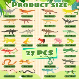 DOITEM 27Pcs Reptile Toys Realistic Figurines Model Animal Animal Figures Plastic Reptile Snake Lizards Frog Crocodile Toys Set Animals Toys for Kids Science Project Learning Educational Toys Gift