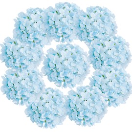 Auihiay 10PCS Hydrangea Artificial Flowers, Faux Blue Flowers for Wedding Centerpieces, DIY Bouquets, Bridal Shower, Floral Decor Home Decoration with Stems (VASE NOT Included)