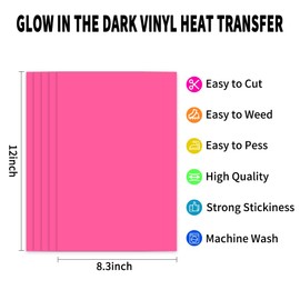 Heat Transfer Vinyl Glow in Dark Iron on Vinyl 5 Pack 12"x 8.3" PU HTV Luminous Fluorescent Color for Shirts(Glow in Dark - Pink to Orange)