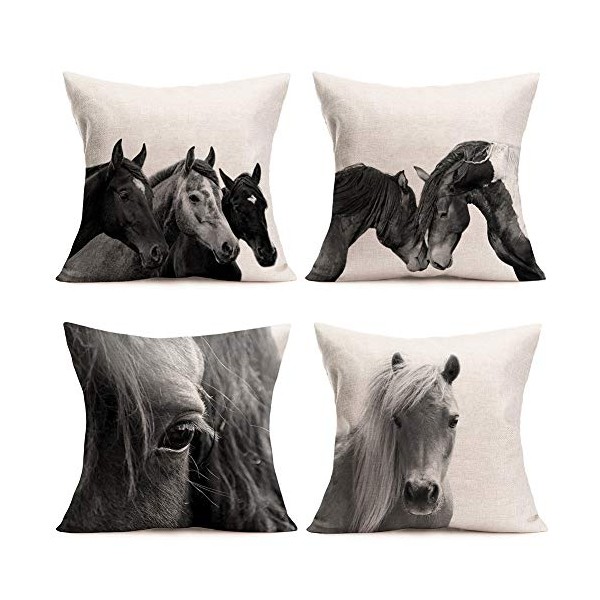Tlovudori 4Pack Throw Pillow Covers African Animals Running Horse Waist Horses Pillow Cases Realistic Horse Eyes Simplin Animal Armchair Cushion Cover Home Decor 18"x18"Pillowcases (AR-Horses)