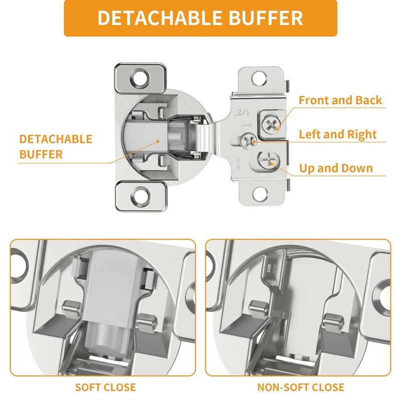 Chibery 2 Pack 1/2" Overlay 3D Soft Close Concealed Hinge,