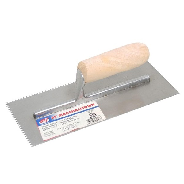Marshalltown QLT Cut-Back Notched Trowels, Wood Trowel Handle, U-Shaped, 3mm