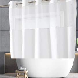 Gipsighila Short Shower Curtain 48 inch, White Waffle Shower Curtain for Step in Tub or Walkin Tub, See Through Shower Curtain with Window with No Hooks 71x48''