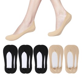 Mozeat Lens No Show Socks Womens Ultra Low Cut Liner Socks Non-Slip Invisible Liner Socks for Flats Heels Pumps, 5 Pairs, Sizes 5-8, 3 Black + 2 Nude