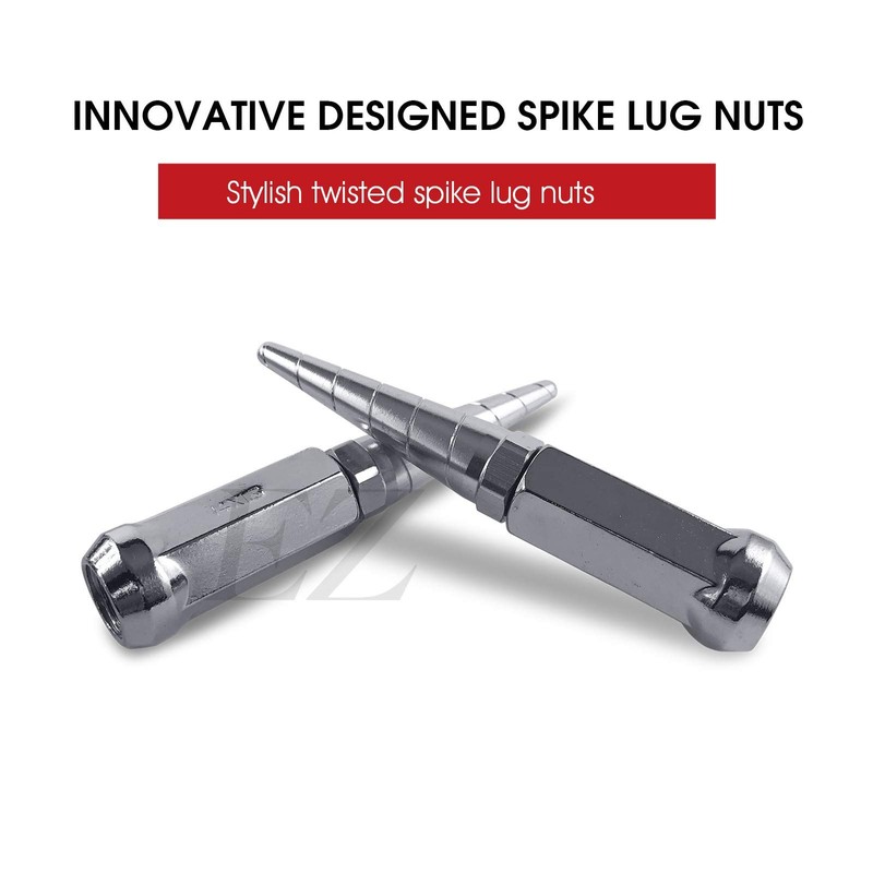 24 Twisted Spike Lug Nuts Installation Kit 14x1.5 Chrome