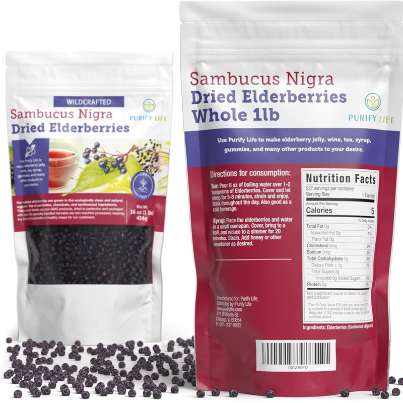 Dried Elderberries - 1lb Bulk - Hand-Sorted, Wildcrafted, Natural, Non-GMO,
