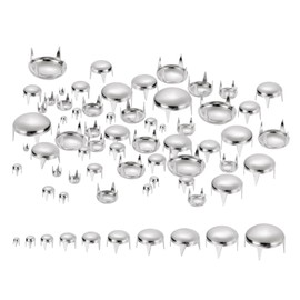 sourcing map 200Pcs Silver Round Dome Rivets, 10 Sizes Brass Spike Studs Spots Punk Rock Nailheads Claw Beads Assorted Kit for DIY Clothes Belt Bag Shoes Bracelet Leather Craft