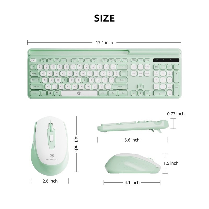 Green Wireless Keyboard and Mouse Combo, 2.4G Ergonomic Wireless Computer