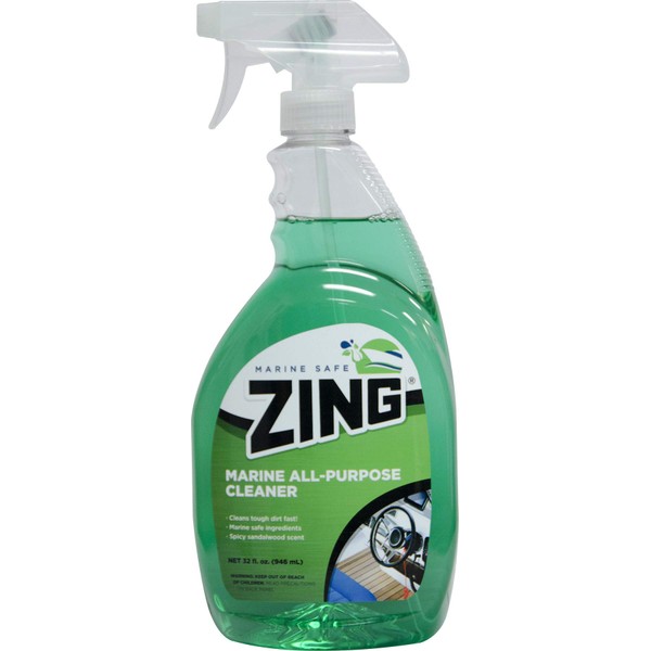 ZING Marine-Safe All-Purpose Boat Cleaner – 32oz Spray Bottle – Cleans Windows, Vinyl Seats, Fiberglass – Safe Neutral Cleaner – Sandalwood Scent