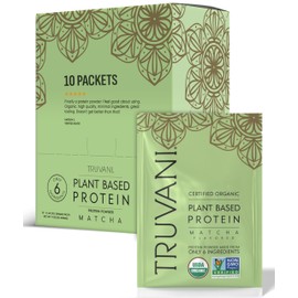 Truvani- Proteína Vegana de Guisante en Polvo  Matcha  20g de Proteína Orgánica a Base de Plantas  10 Paquetes de Viaje  Keto  G                      