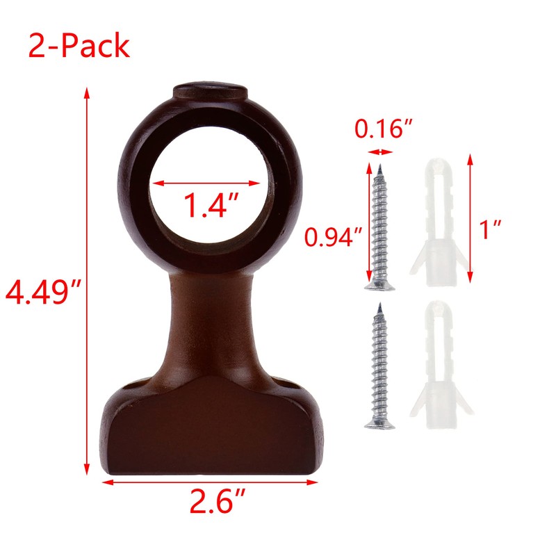 HEVSTIL 木製カーテンロッドホルダー カーテンロッドブラケット 木製カーテンロッドブラケット 1-2/5インチのポール用 2個パック ブラウン