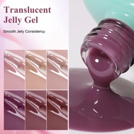 Firedeep 6 Color Jelly Nude Gel Nail Polish Set Soak Off UV Long Lasting Sheer Manicure DIY and Salon Use Gift for Women Girls(0.34 Fl.oz *6)